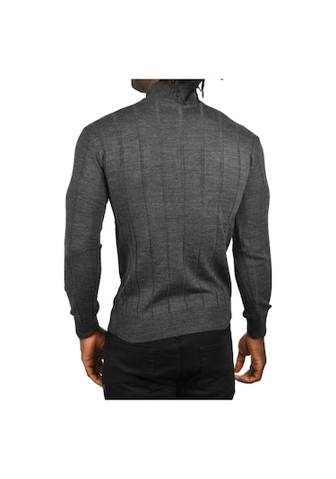 Deepsea Erkek Antrasit Slim Fit Likralı Tüylenme Yapmayan Yarım Balıkçı Çizgili Triko Yarım Boğazlı Kazak 2505503 Antrasit