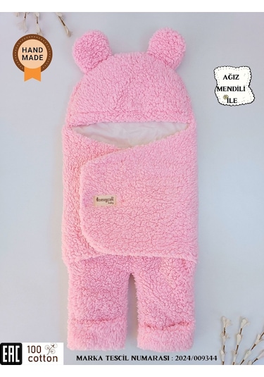 Bebek Dış Kundak Battaniyesi Welsoft Ekstra Uzun Kışlık Peluş Ayakları Açılabilen Uyku Tulumu 0-12ay Pembe
