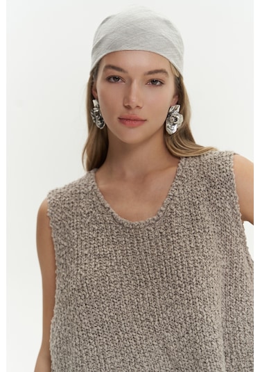 Mai Collection Mai Studios Co. Knitle Rahat Kalıp Triko Vizon Crop Vizon