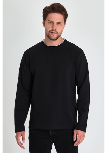 MMetalic MTLCE68 Çift Bisiklet Yaka Standart Rahat Kesim Erkek Sweatshirt - Siyah MMetalic MTLCE68 Çift Bisiklet Yaka Standart Rahat Kesim Erkek Sweatshirt - Siyah