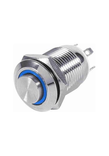 Springsun 12mm 3v Mavi Led Halka Işıklı, Ip65 Su Geçirmez, Bakır Kaplama Nikel Momentary Otomatik Sıfırlama Basma Anahtarı 4pin