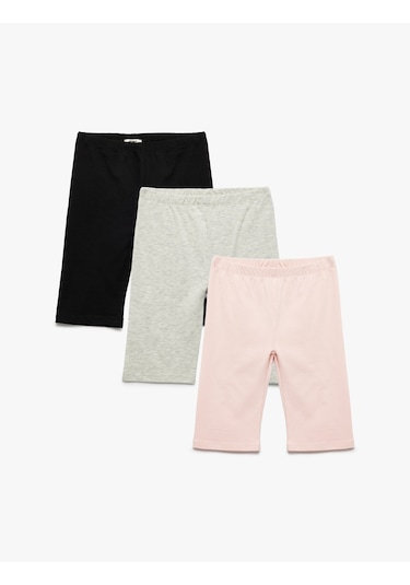 Koton Pamuklu Beli Lastikli 3'lü Basic Kısa Tayt Seti Gri 5skg10313ak Gri