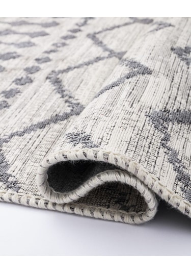 Bohem Serisi Çift Taraflı Dokuma Pamuklu Kilim Gri - Beyaz