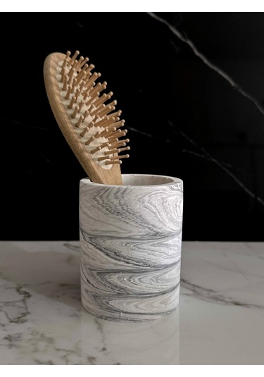 Beton Kalemlik Ofis Masaüstü Dekoratif Kalem Kutusu El Yapımı Silindir Minik Beton Obje Diş Fırçalık Beyaz-siyah