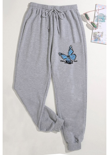 Uyguntarz Unisex Baskılı Eşofman Altı Orta Gri