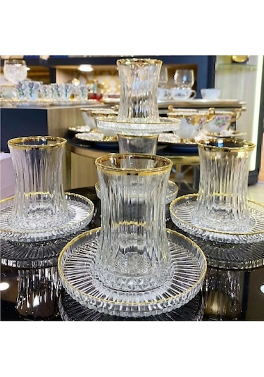 Çeyizci Çarşı Elysia Yaldızlı 12 Parça Çay Seti Çyz0000136 Altın