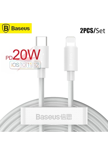 Suofeng Baseus 2 Adet 1.5m Beyaz Type-c İphone Uyumlu Data Kablosu Pd 20w Hızlı Şarj 480mbps Pvc