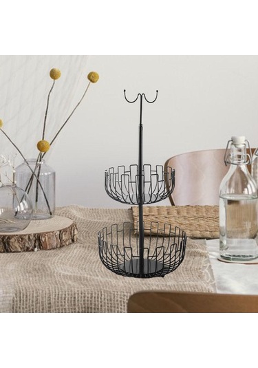 Suntek Demir Sanat 2 Katlı Asılı Meyve Sepeti Tutucu Depolama