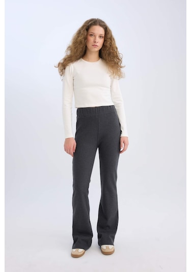 DeFacto Wide Leg Geniş Paça Esnek Belli Uzun Boy Pantolon E4387AX24WNAR191 Antrasit