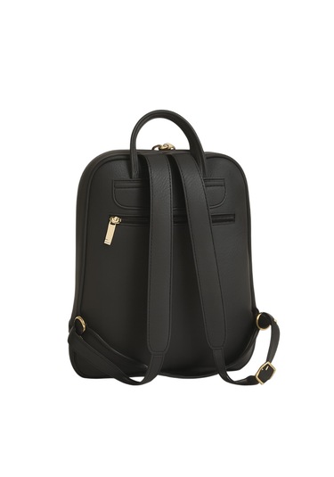 Sırt Çantası Kadın Deri Gold Detay Geniş Hacimli Altın Fermuarlı siyah