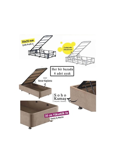 Nironyatak Niron Ela Baza - 90X190 Cm Tek Kişilik Sandıklı Sütlü Kahve Kumaş