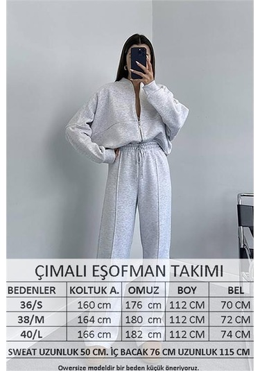 Neşeli Butik Kadın Penye 3 İplik Şardonlu Kumaş Eşofman Takımı Gts022 - Gri GRİ MELANJ
