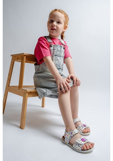 Mnpc Kız Çocuk Beyaz Hakiki Deri Mantar Tabanlı Günlük Çocuk Sandalet 25y3s100491 Beyaz