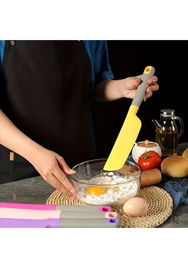 Elmpaly Büyük Boy Isıya Dayanıklı Yapışmaz Yumuşak Silikon Spatula Pembe Mutfak Aleti Pişirme Fırın Karıştırma Kazıma Metal