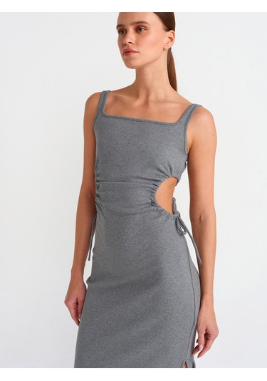 Dilvin Pencere Detaylı Uzun Elbise 101a91106 Antrasit