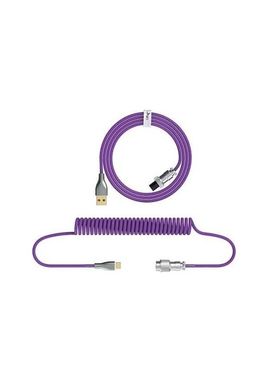 Novahub Usb'den Type-c'ye Kıvrımlı Kablo - Hxsj Mekanik Klavye Sarmali, Metal Havacılık Konnektör, Mor Nylon Örgülü