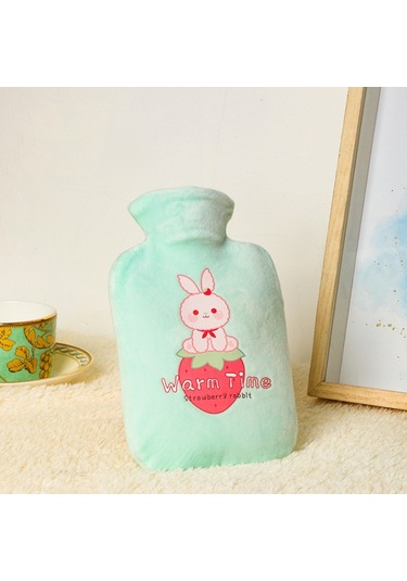 Karikatür Kadife Kapak Kalınlaşmış Patlamaya Dayanıklı Pvc Su Dolu Sıcak Su Torbası, Renk: 500ml Açık Yeşil