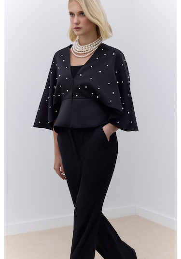 Manuka İncili Abiye Kimono Siyah