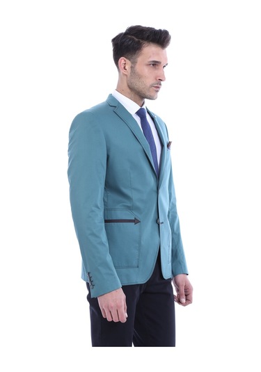 2 Düğmeli Mono Yaka Cepli Pamuk Yeşil Ceket -wessi Yeşil