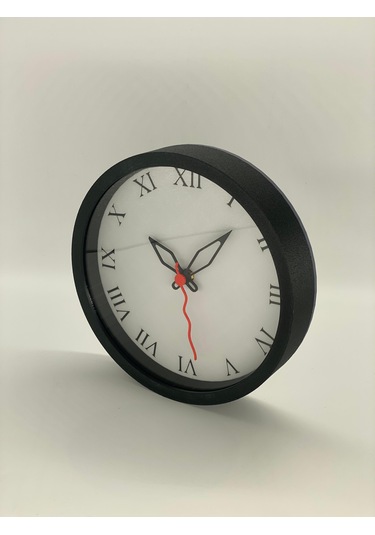 Roma Rakamlı Şık, Klasik Beyaz Ve Siyah Kasa Duvar Saati Siyah