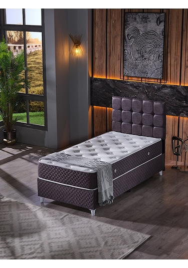 Beehanem Bengü 100x200 Tek Kişilik Baza Başlik Yatak 3 Lü Set Antrasit Antrasit 100 X 200