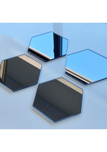 Decorita Ayna Bardak Altlığı - Altıgen Ayna Bardak Altlığı - Füme Ayna 4'lü Takım Füme