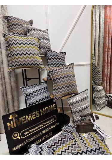 Nivemeshome Elyaf Dolgulu Kırlent 45x45 Mateo 67-01 Antrasit Gri Antrasit Gri