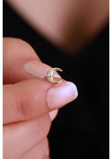 14 Ayar Altın Taşlı Hilal Tragus Piercing Sarı