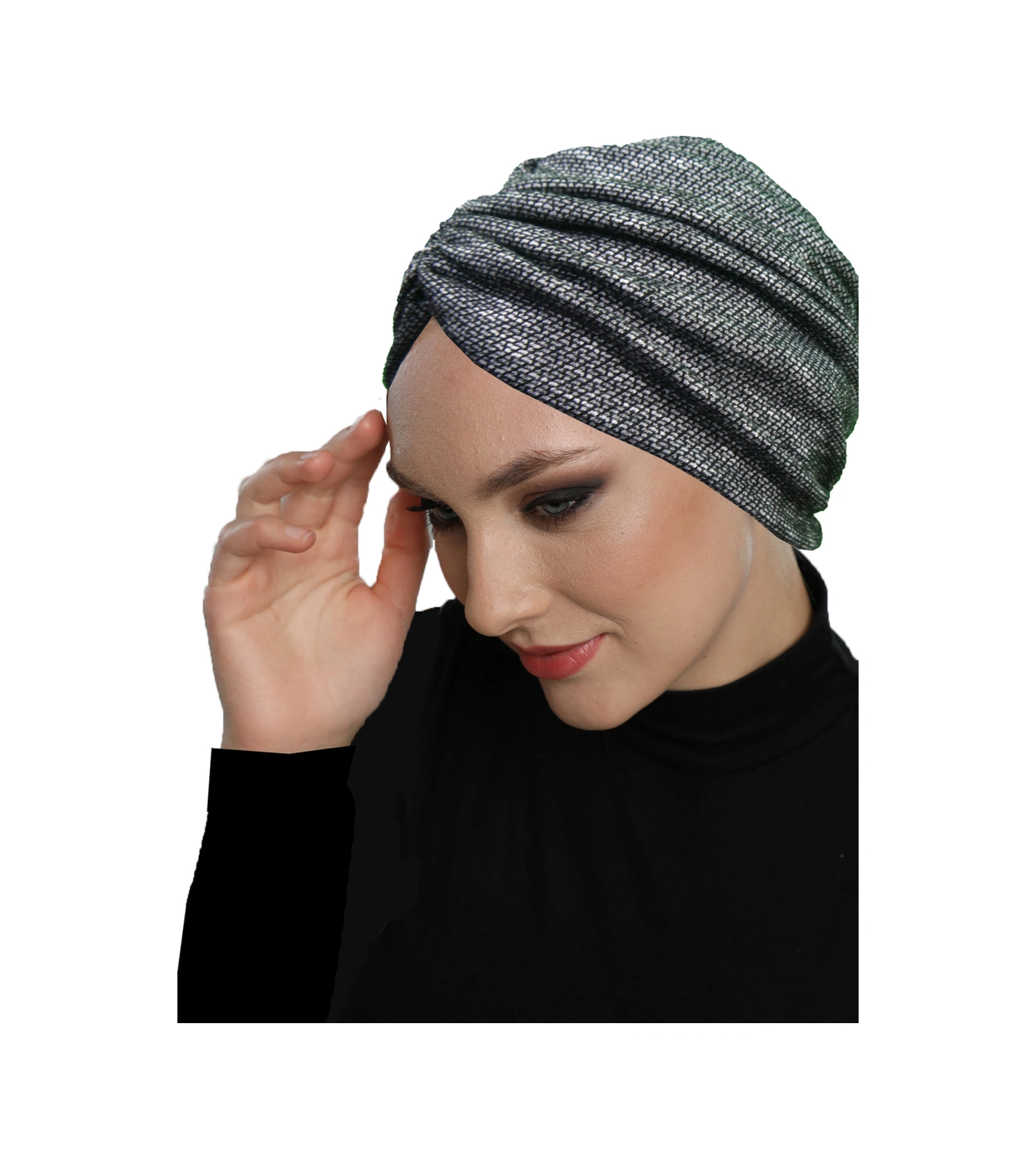 Kırçıllı Desenli Drapeli Siyah Çift Taraflı Hazır Türban Tesettür Bone Siyah