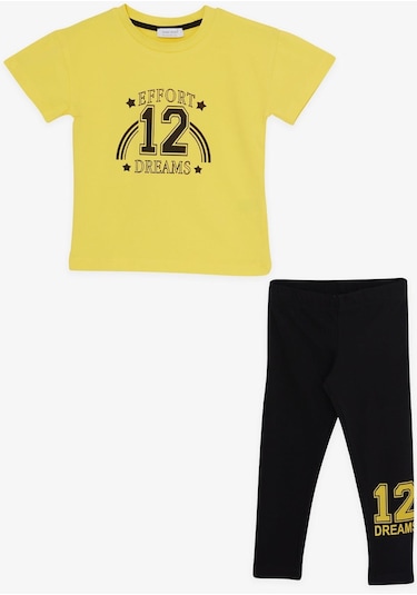 Breeze Kız Çocuk Taytlı Takım Rakam Baskılı 3-7 Yaş, Sarı-sarı Sarı