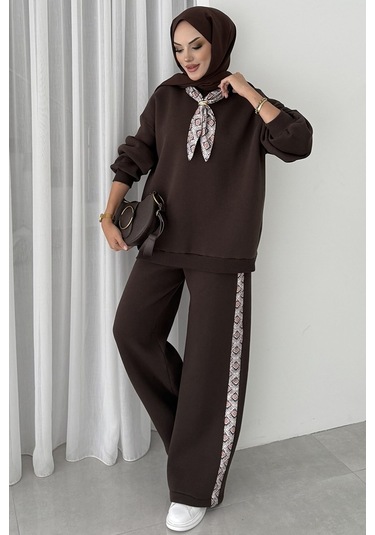 Fularlı Üç İplik İkili Takım 1654 - Kahve Kahverengi