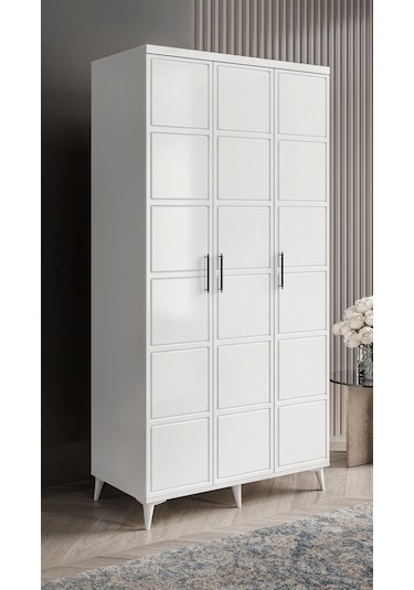 GuneyStore Milano 3 Kapaklı Komple Mdf Beyaz Gardırop