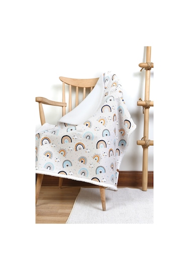 Fluffy Bebek Battaniyesi 80x100 Cm Gök Mavi Kundak Puset Çift Taraflı Koyun Tüyü Battaniye