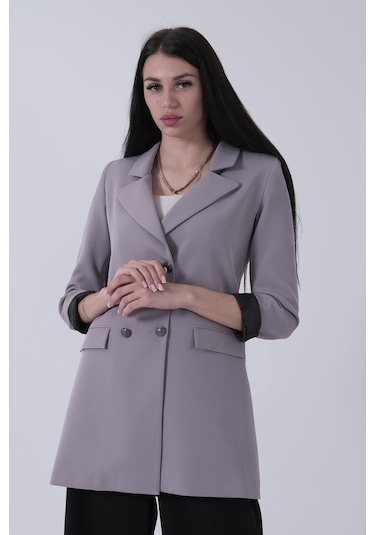 Feminist Gri Astarlı Düğme Kapamalı Blazer Ceket 0105123.06 Gri
