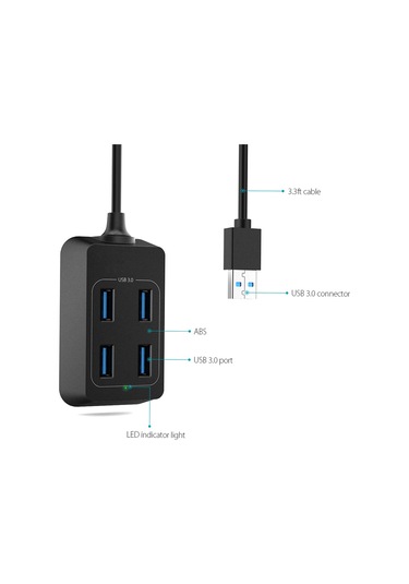 Maiyame 4 Portlu Usb 3.0 Huba: 5gbps Hızlı Veri Transferi, 1m Kablolu, Taşınabilir, Windows/macos Uyumlu, Siyah