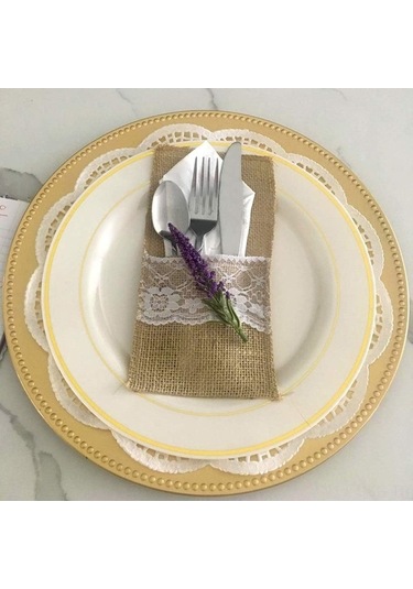 Ulzyvf Doğal Keten Dantelli 30'lu Çatal Kaşık Kılıfı - Düğün & Özel Günler İçin Şık Organizer Diğer Diğer