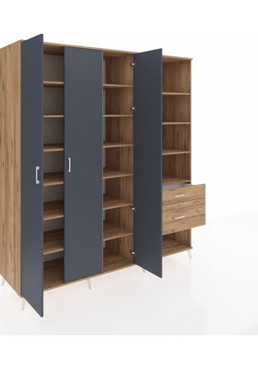 Kronos Dolap 16 Raflı 2 Çekmeceli 3 Kapaklı 220x59x243 Çam-antrasit/çam Antrasıt/atlas Çam