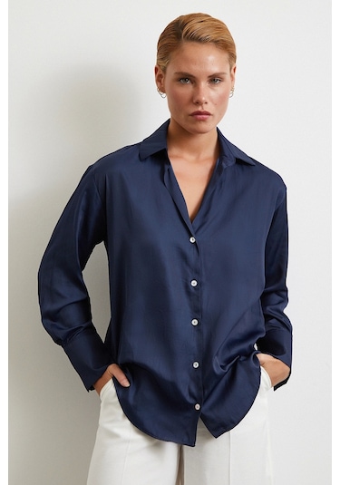 Diagonal Desen Gömlek Lacivert Lacivert