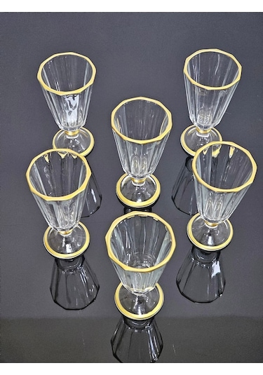 Çeyizci Çarşı 6'lı Kahve Yanı Flüt Su Bardağı Seti Renkli Gold Yaldızlı 249.0
