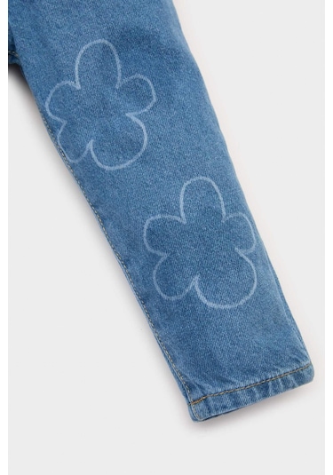 DeFacto Kız Bebek Paperbag Çiçekli Jean Pantolon E7830A525SPBE394 Mavi