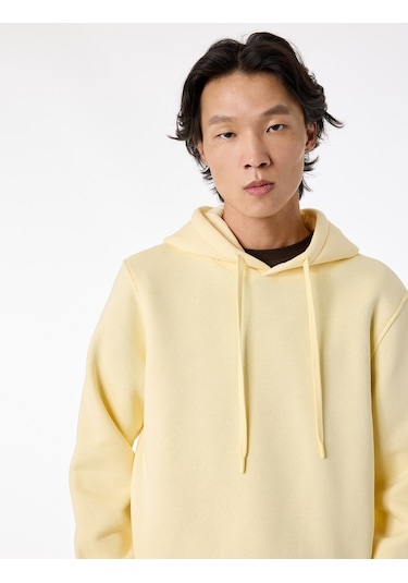 Koton Uzun Kollu Şardonlu Basic Kapşonlu Sweatshirt Sarı 6sam70079mk