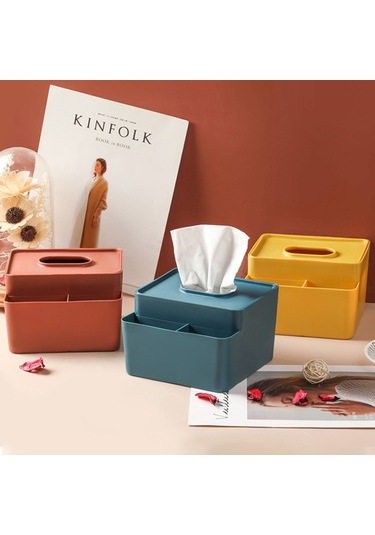 Sones Basit Plastik Çok Amaçlı Mendil Kutusu Ev Ofis Masası Depolama Çekmecesi Tepsisi Sarı