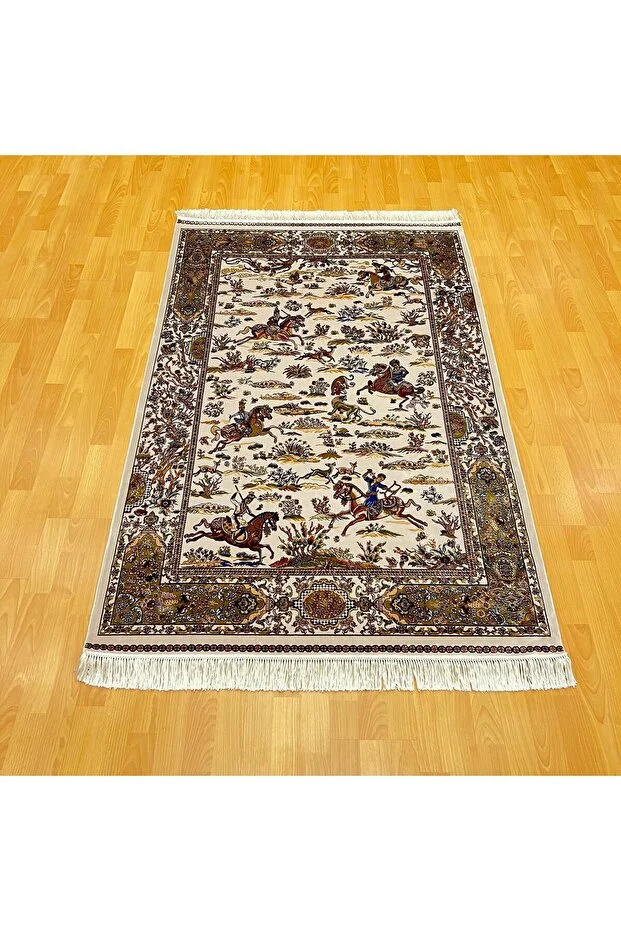 Mevlana Bazaar Şehname Motifli 120 X 180 Cm İpek Halı Bej