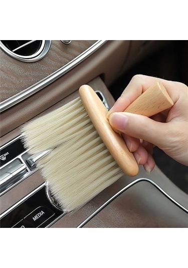 Ollevra Araba İçin Ahşap Saplı Yumuşak Kıl Fırça Detaylı Toz Alma Temizleme Fırçası
