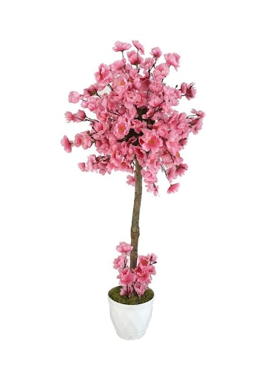 Yapay Ağaç Açık Pembe Bahar Dalı Japon Kiraz Çiçeği Beyaz Saksılı