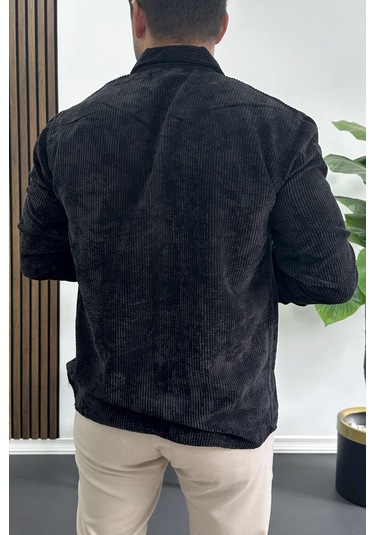 Erkek Kadife Kumaş Gömlek Siyah Edw415 Siyah