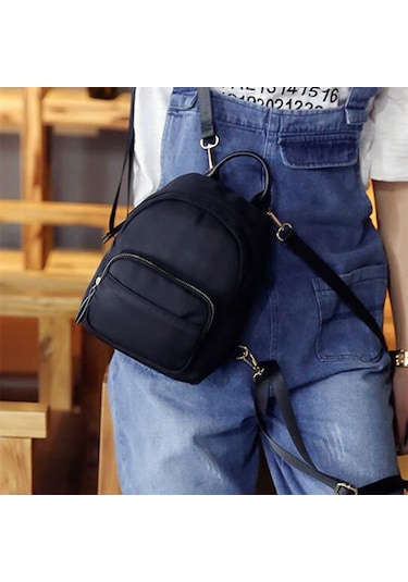 Lebıhmurah Wbp1504 Kadın Mini Sırt Çantası Naylon Omuz Okul Seyahat Çantası Küçük Rahat Sırt Çantası Tote Siyah Moda Gri - Siyah