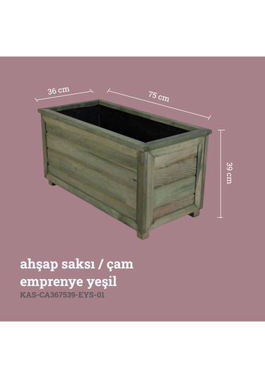 Kaf Ahşap Dekoratif Ahşap Saksı - Uzun / Emprenye Yeşil