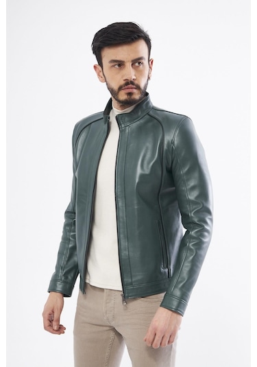 Derinss Der198 Hakiki Deri Erkek Yeşil Mont 001