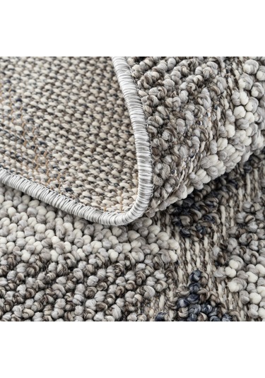 Cool Halı Bress 1401 Gri Hav Toz Vermez Hasır Dokulu Salon Mutfak Antre Bukle Örgü Modern Desen Halı